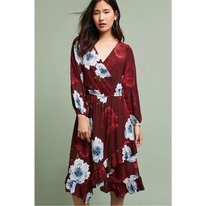 Anthropologie Plenty by Tracy Reese Burgundy Maroon Red Floral Aleah Dress XS